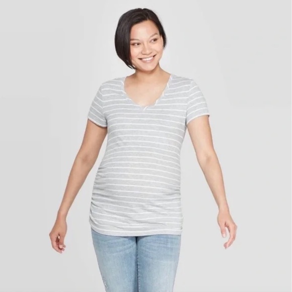 Isabel Maternity Striped Short Sleeve Scoop Neck T-Shirt Size Large - Picture 1 of 6